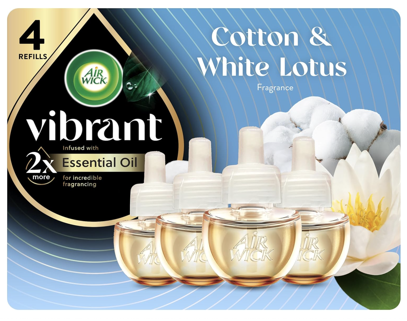 SET 4 LỌ AIR WICK VIBRANT – COTTON & WHITE LOTUS (Hương Sen Trắng & Cotton)