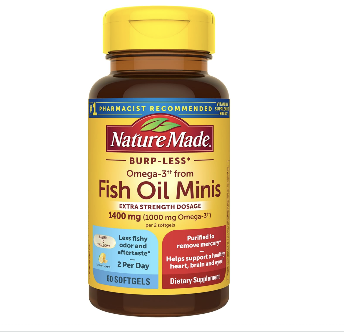 Viên Dầu Cá NATURE MADE Extra Strength Burp-Less Fish Oil 1400mg Minis Hộp 60 viên